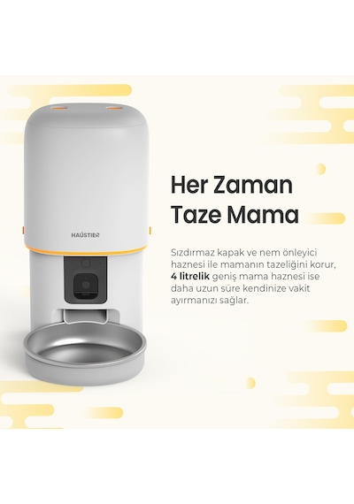 Haustier Pf05 Beyaz Kameralı 1080p Fhd Gece Görüş Akıllı Otomatik Kedi Mama Kabı, Tuya App-wifi Uzaktan Kontrol, Sesle Çağırma, 2.4ghz-5ghz, 4lt Hazne, Metal Kase