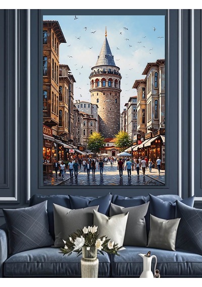 Ahşap Tablo Sokak Arası Galata Kulesi