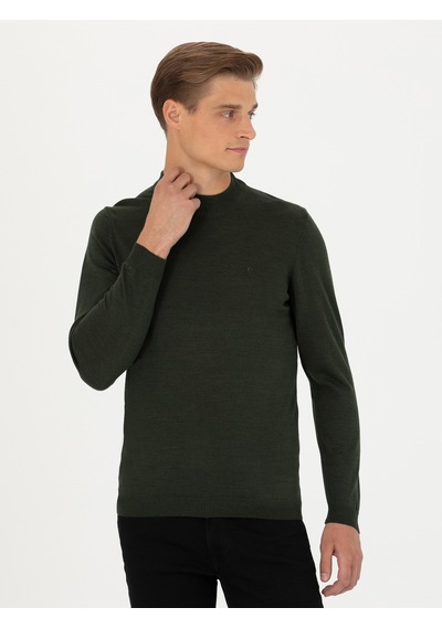 Cacharel Haki Slim Fit Çeyrek Balıkçı Yaka Triko Kazak Yesıl