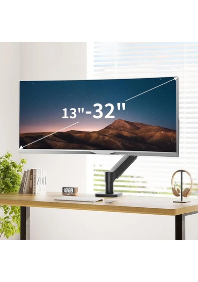 Tek Kollu Monitör Kolu Ve Monitör Standı 13-32 İnç, 9 Kg, Vesa 75x75 100x100 Uyumlu, Yay Destekli 360 Döner Ayarlanabilir Masaüstü Ekran Tutucu Siyah