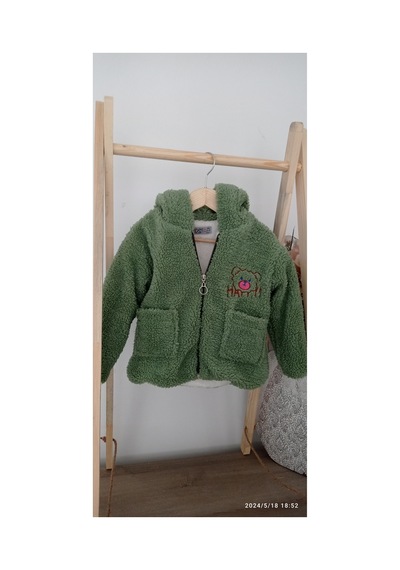 Azra Peluş Ayıcıklı Mont Yeşil