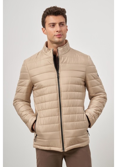 İmza Bej Kapitone Hakim Yaka Düz Yırtmaçsız Tam Astar Slim Fit Classic Mont 1007245155 Bej