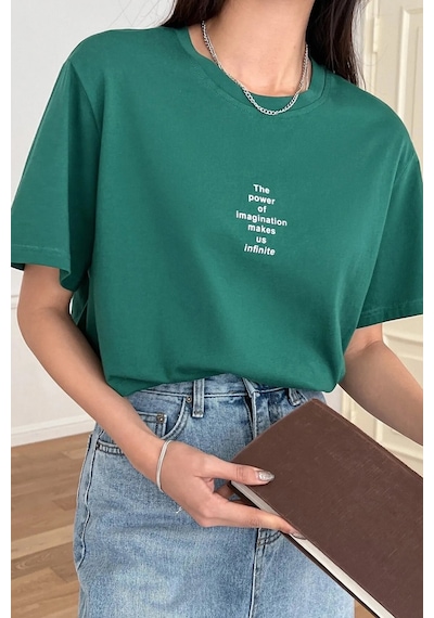 Unisex The Power Of Baskılı Tasarım Tshirt Yeşil