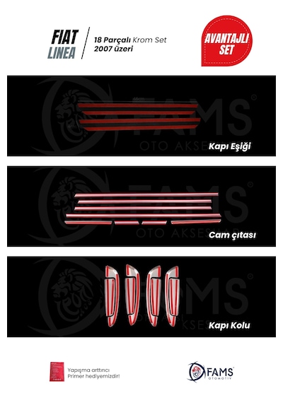 Fiat Linea Krom Aksesuar Seti 2007 Üzeri P. Çelik Cam Çıtası-kapı Kolu-kapı Eşiği