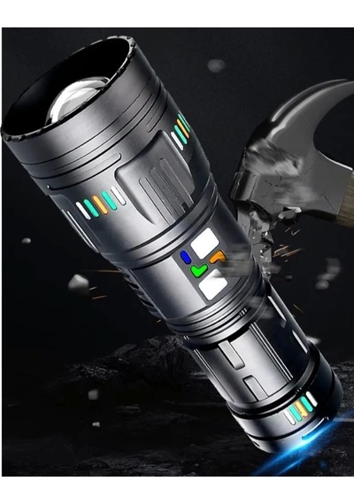 Pro F-3002 Alüminyum Tg Led Gece Şeritli Type-c Şarjlı El Feneri Çok Renkli