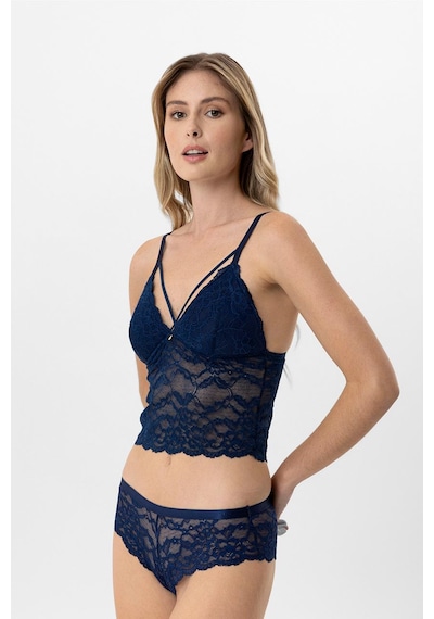 Pierre Cardin Lingerie Kadın Balensiz Dantelli Pedli Sütyen Takımı Lacivert
