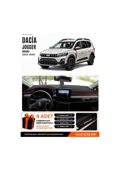 Dacia Jogger Ekranlı 2022-2026 Uyumlu Torpido Örtüsü, Torpido Kılıfı - Siyah Kırmızı