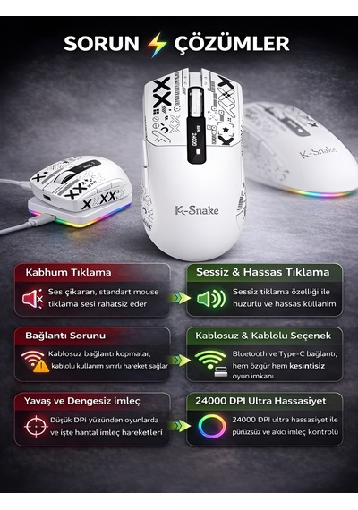 Kablosuz Oyuncu Mouse 24000 Dpı 1000hz Rgb Şarj İstasyonlu Dijital Göstergeli Gaming Mouse Beyaz