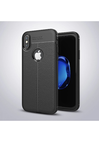 iPhone Uyumlu X Xs Litchi Tam Koruma Soft Silikon Kılıf- 5775 Kırmızı