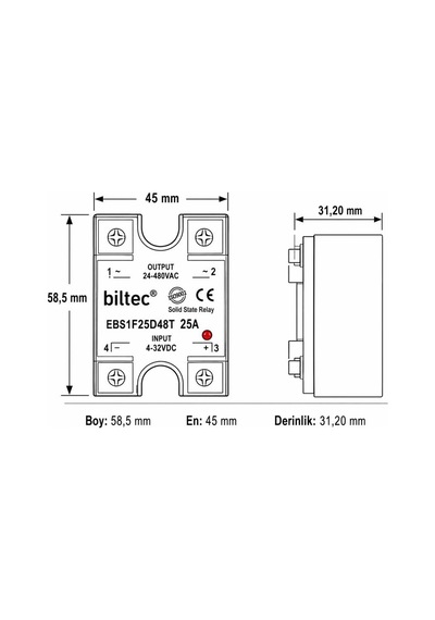 Biltec Solid State Röle Ebs1f25d48t 25amp İnput:3-32v Dc Output :24-480v Ac