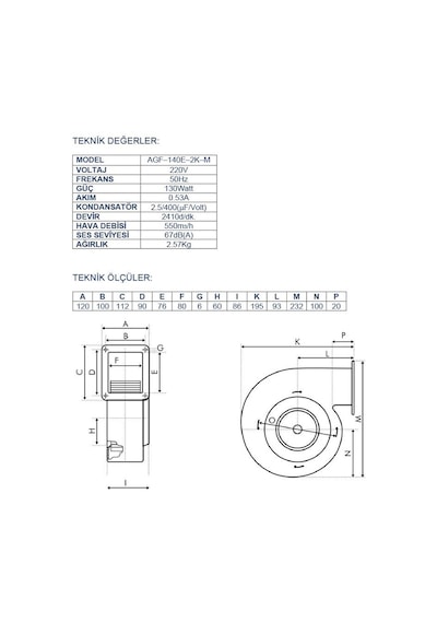 Ayas Agf-140E-2K-M Alüminyum Radyal Salyangoz Fan