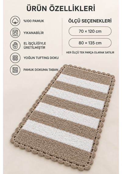 Alanur Bodrum Tufting Cotton Pamuklu El Işi Örgülü Paspas 112 80 X 135 Cm Beyaz - Kahve