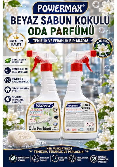 Powermax Beyaz Sabun Kokulu Oda Parfümü 600 Ml X3 Set Ortam Kokusu Uzun Süre Kalıcı Ferahlık