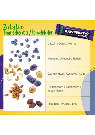 Rawberry Blueberry Şeker Ilavesiz Vegan Glütensiz Kuruyemiş Bar 1