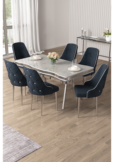 Canisa Vae Serisi 90x160 Lak Panel Beyaz Mermer Desen Krom Ayak Masa Takımı 6 Antrasit Sandalye Beyaz Mermer Desen Masa Sandalyeler Antrasit Canisa Vae Serisi 90x160 Lak Panel Beyaz Mermer Desen Krom Ayak Masa Takımı 6 Antrasit Sandalye Beyaz Mermer Desen Masa Sandalyeler Antrasit