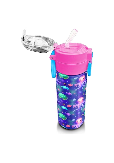 Coral High Kids Lavanta Turkuaz Deniz Temalı Pipetli Ve Direkt İçim Çelik Termos 500 Ml 31860 Turkuaz