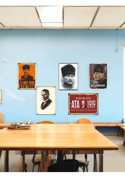 Mustafa Kemal Atatürk Temalı 5 Adet 20cmx29cm Çerçeve Görünümlü A4 Mdf Tablo İle Ev, Okul, Kafe, İş Yeri Dekorasyonunuza Ruh Katan Dekoratif Hediyelik