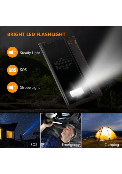 10w Çift Güneş Panelli 10000mah Solar Powerbank Led Fenerli, Kamp Yürüyüş Dağcılık Motor Ve Acil Durumlar İç