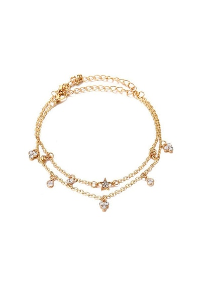Brezza Lusso Jewelry Yıldızlı Kristal Taşlı Çift Bayan Ayak Halhal Pembe