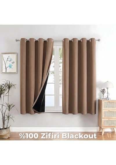 100% Zifiri Blackout Kuşgözü Dikim Tek Kanat Kahverengi