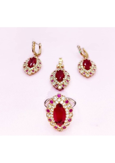 Oriental Kuyumculuk Jewellery Yakut Taşlı Otantik Gümüş Set Takım Gümüş
