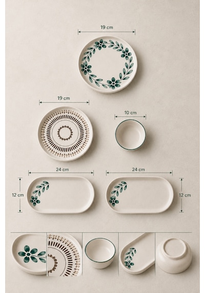 10 Parça 4 Kişilik Leaf Stoneware Kahvaltı Takımı - Özel Desenli Kahvaltılık Servis Sunum Seti Çok Renkli