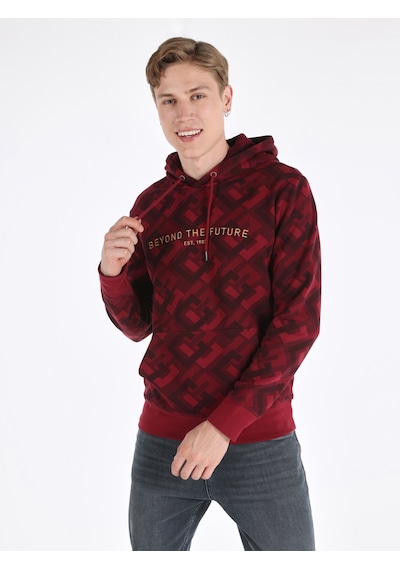Colin's Colins Regular Fit Baskılı Kapüşonlu Mor Erkek Sweatshirt Mor