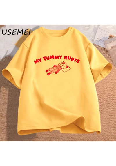 Flood Of Style Benim Karın Acıyor Ayı Meme Grafik T Shirt Pamuk Kısa Kollu T-shirt Boy Adam Giysileri Komik Sarı