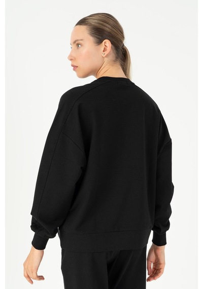 Maraton Oversize Kadın Bisiklet Yaka Siyah Sweatshirt Siyah