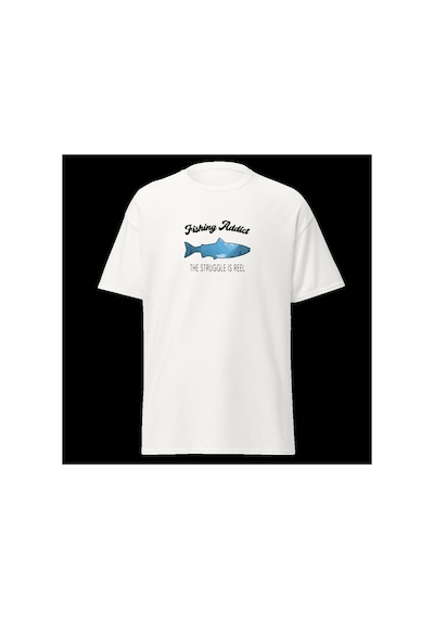 Wildstyle Fishing Addict Struggle Is Reel Balıkçılık Esprili Baskılı Unisex Bisiklet Yaka Pamuklu Tişört Beyaz