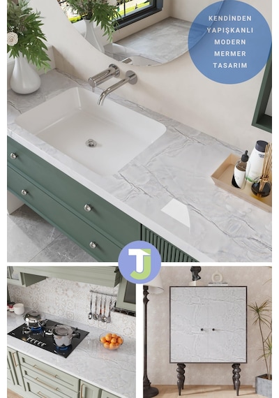 Technojet Kendinden Yapışkanlı Mermer Desen Folyo Mutfak Banyo Tezgah Duvar Masa Kaplama 60cmx100cm 001