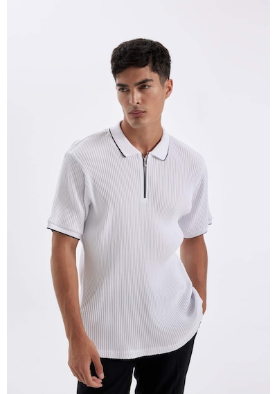 DeFacto Slim Fit Dar Kesim Kısa Kollu Fitilli Kaşkorse Yarım Fermuarlı Polo Tişört D3948AX24SMWT34 DeFacto Slim Fit Dar Kesim Kısa Kollu Fitilli Kaşkorse Yarım Fermuarlı Polo Tişört D3948AX24SMWT34