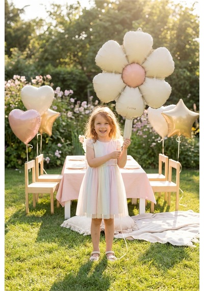 Mat Krem Papatya Retro Folyo Balon Doğum Günü Baby Shower Bahar Temalı Konsept Parti Süsleme Vintage Dekorasyon Balonu Çok Renkli