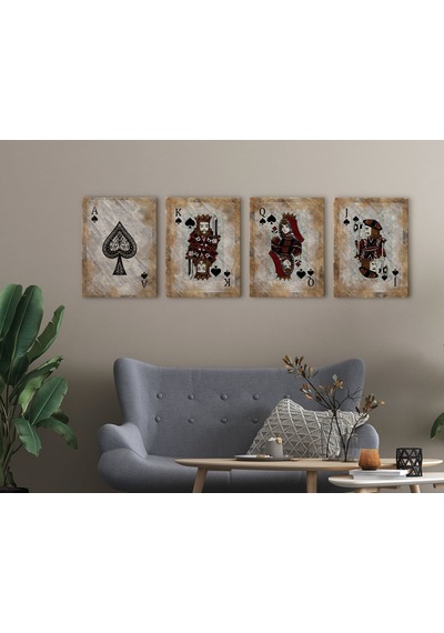 Bk Home İskambil Tasarımlı 4'lü Kanvas Tablo 50x70cm-1