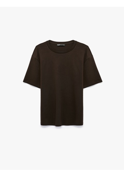 Koton Pamuklu Bisiklet Yaka Kısa Kollu Basic Oversize Tişört Kahverengi 7wam10086mk