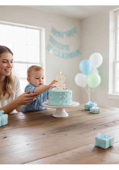 Pembe Simli Pasta Mumu Doğum Günü Mum 2 Yaş
