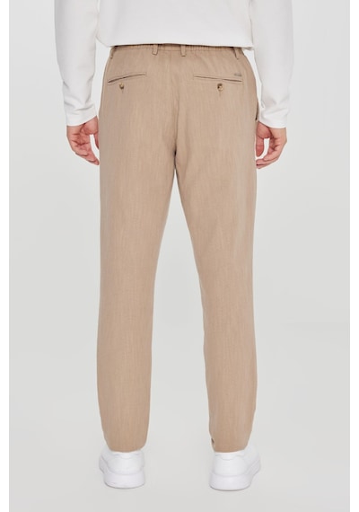AC&Co / Altınyıldız Classics Erkek Bej Keten Slim Fit Dar Kesim Beli Bağlamalı Yan Cepli Casual Pantolon Bej