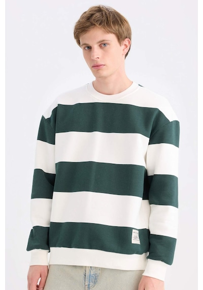 DeFacto Boxy Fit Bisiklet Yaka Çizgili Sweatshirt A9066AX24AUGN536 Yeşil DeFacto Boxy Fit Bisiklet Yaka Çizgili Sweatshirt A9066AX24AUGN536 Yeşil