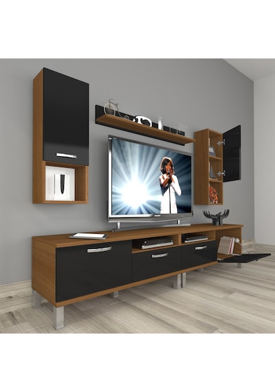Decoraktiv Eko 5200da Mdf Krom Ayaklı Tv Ünitesi Tv Sehpası Ceviz - Siyah