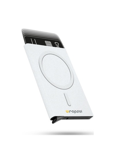 Wrapsol Magsafe Mekanizmalı Kartlık Rfid Korumalı Alüminyum Otomatik Kredi Kartlık Renkli Parlak Saks Mavi Simli Beyaz Simli Beyaz