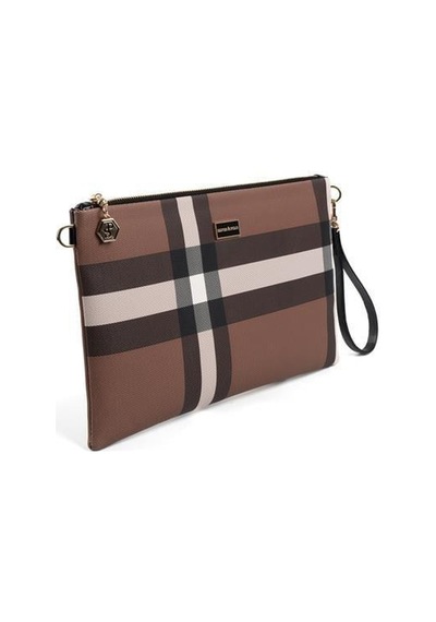 Silver Polo Sp1034 Kadın Portföy & Clutch Ekose Koyu Kahve-kahve