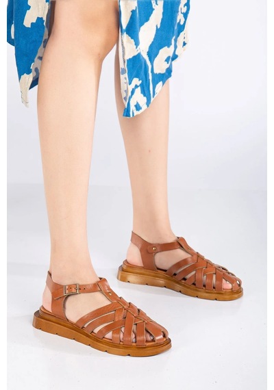 Ayza Hakiki Deri Sandalet Taba 4367 Taba
