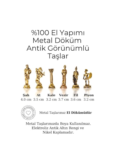 Mc42 Antik Roma Metal Satranç Takımı - Mermer Desenli 25cm Tahta El Yapımı Taşlar
