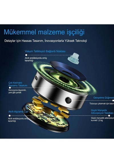 Cam Ayna Ekrana Yapışan Vantuzlu Magsafe Manyetik Şarjlı Telefon Tutucu Siyah Renkli