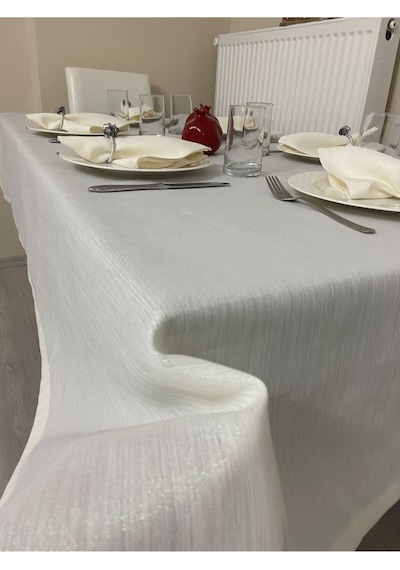 Simli Masa Örtüsü Bej 13 Parça Set