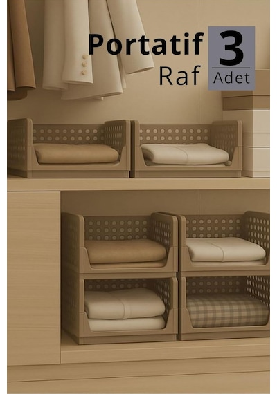 Mithra Life 3 Katlı Kayar Raf Organizer Dolap İçi Kıyafet Aksesuar Düzenleyici Bej 45x35 Cm Mıt1259 Diğer