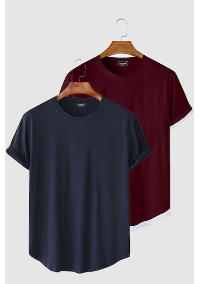 2'li Erkek Lacivert-bordo Kolları Katlı Oval Kesim Cepsiz Bisiklet Yaka T-shirt Lacivert-bordo 2'li Erkek Lacivert-bordo Kolları Katlı Oval Kesim Cepsiz Bisiklet Yaka T-shirt Lacivert-bordo