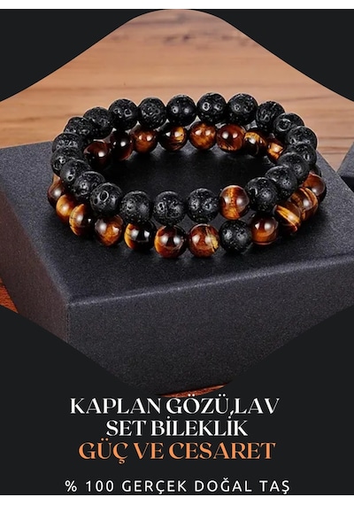 Kaplan Gözü,lav Doğal Taş Bileklik Seti 8 Mm Duyulan Kaygılara Karşı Etkilidir Aa Kalite Çok Renkli
