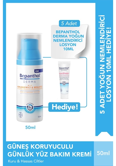 Bepanthol Derma Nemlendirici ve Besleyici Günlük Yüz Bakım Kremi SPF25 50 ML + Yoğun Nemlendirici Losyon 5 x 10 ML