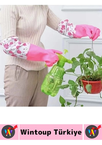Temizlikeldiveni Kaymaz Su Geçirmez Dirsek Desteği Bahçe Bakım Bulaşık Temizlik Uzun Eldiven 2 Çift